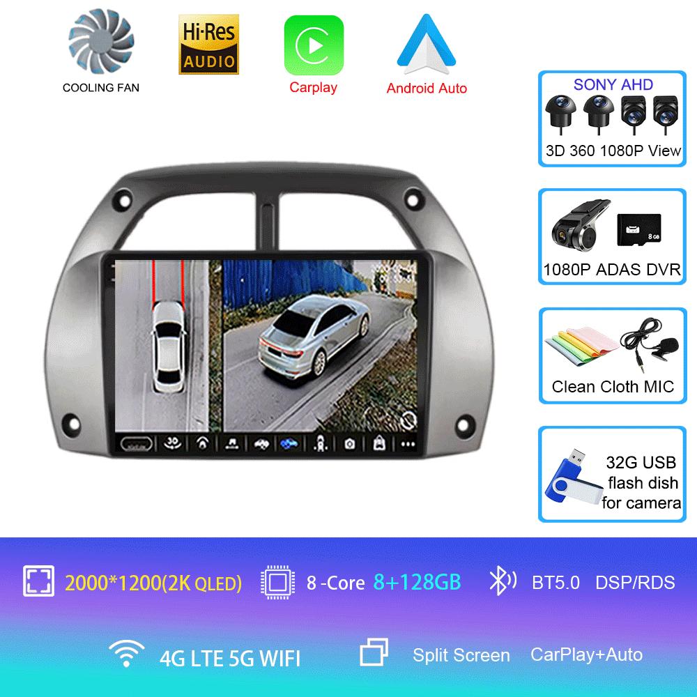 Car Radio Android 14 wireless Carplay Auto for Toyota RAV4 2001 - 2006 Navigation GPS Multimedia Player Stereo video wifi+4G BT