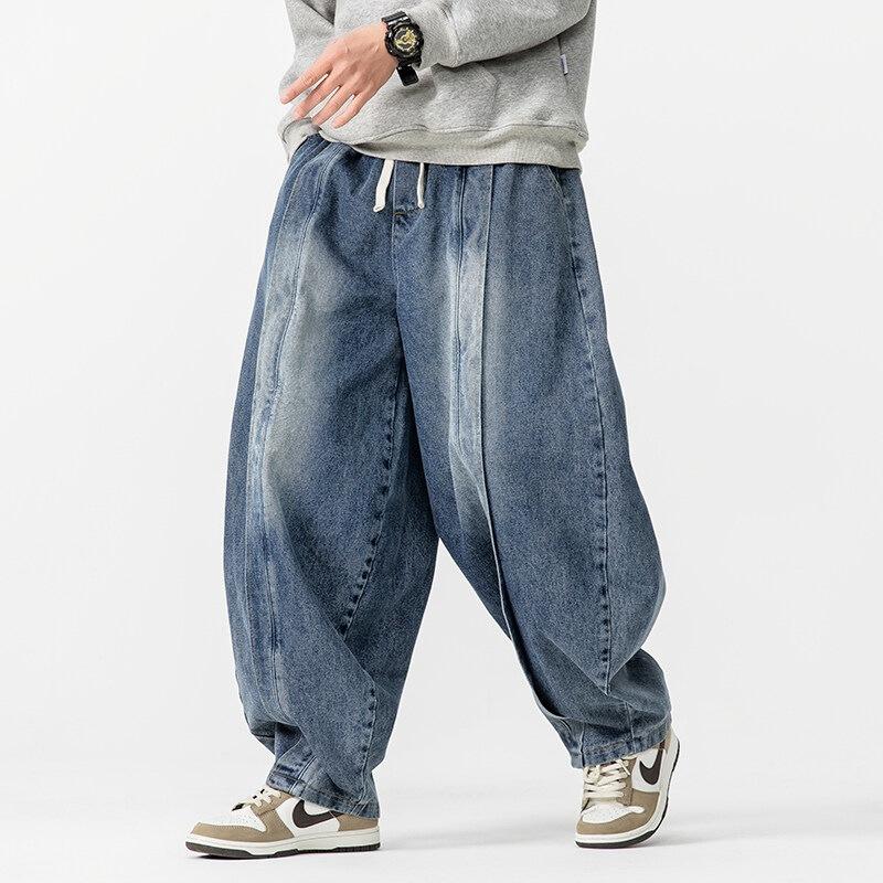 2026 New Large Size Japanese Retro Harem Wide-Leg Pants Casual Curved-Cut Jeans American Style Trendy Men's Pants