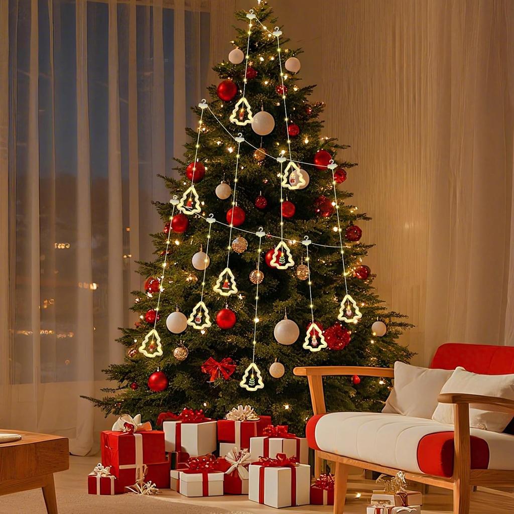 Christmas Tree Curtain Lights, Christmas Window Lights Decor with Remote,8 Lighting Modes, IP65 Waterproof, 10 Hooks Christmas Decorations Indoor