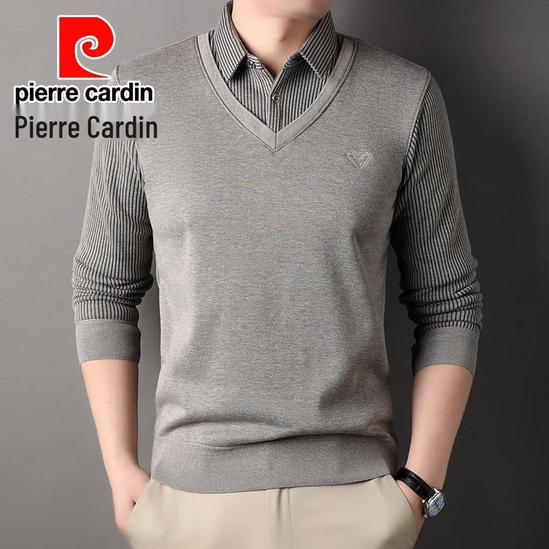 Pierre Cardin Men's Faux Two-Piece Shirt Collar Sweater
