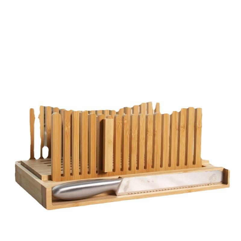 Foldable Bamboo Bread Slicer with Compartments for Home Kitchen