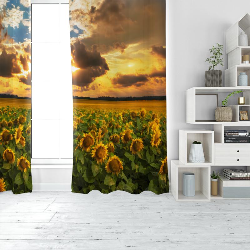 Sunflowers at sunset - printed curtains - polyester material - suitable for bedroom curtains and living room decorations