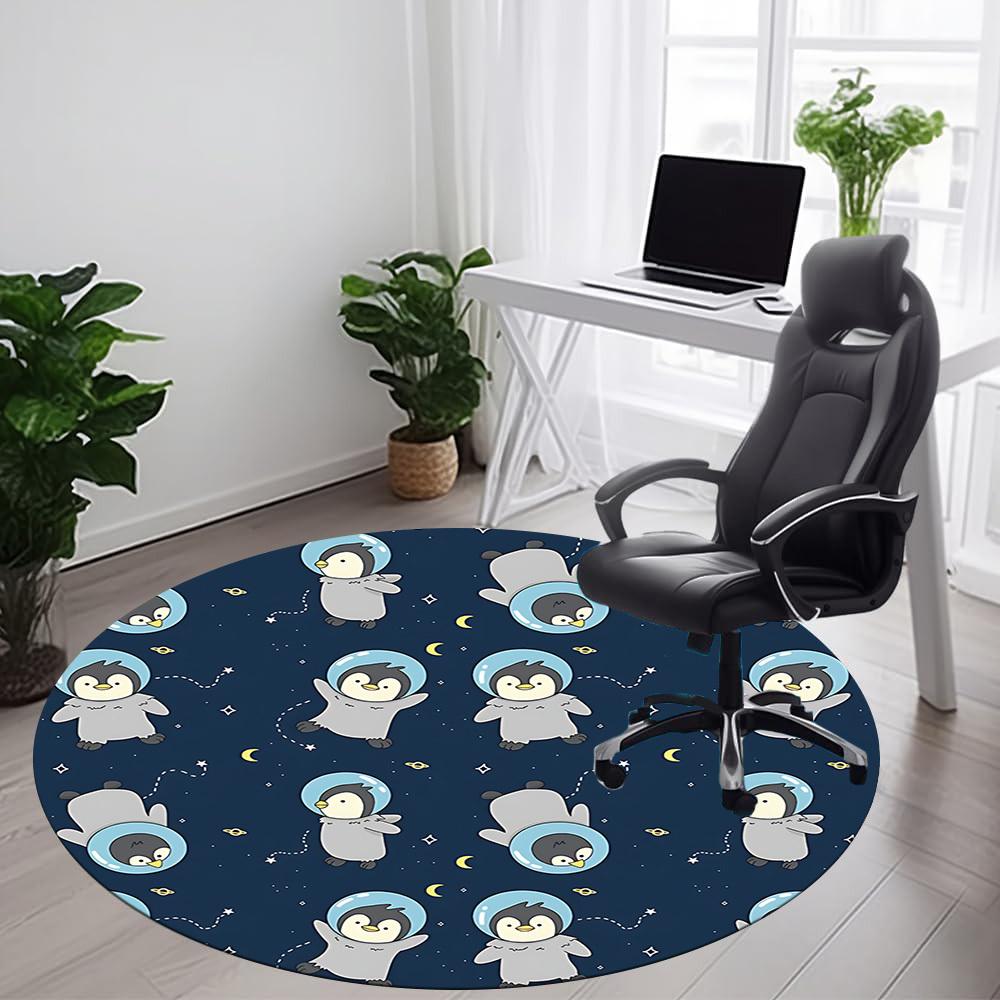 1PC SpacePenguins Office Round Area Rug, Mat Suitable For Office, Under Office Chairs Bedroom Living Room Home Decor, Room Deco