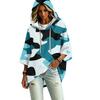Women's Casual Camouflage Print Hooded Pullover Top with Three-Quarter Sleeves