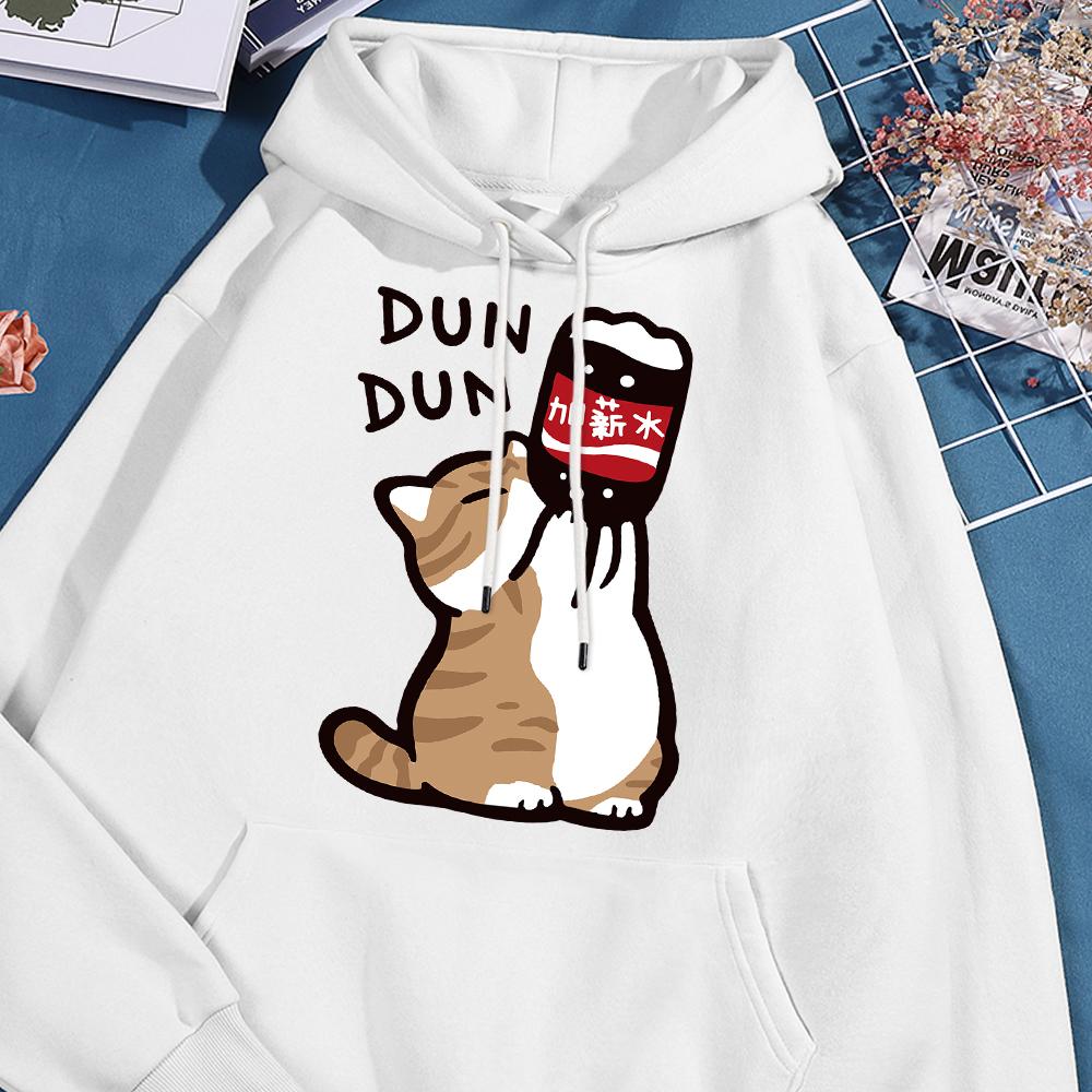 Salary Increase Fun Cat Print Hoody Men Women Casual Fleece Street Clothes Loose Warm Sweatshirt O-Neck Hoodie