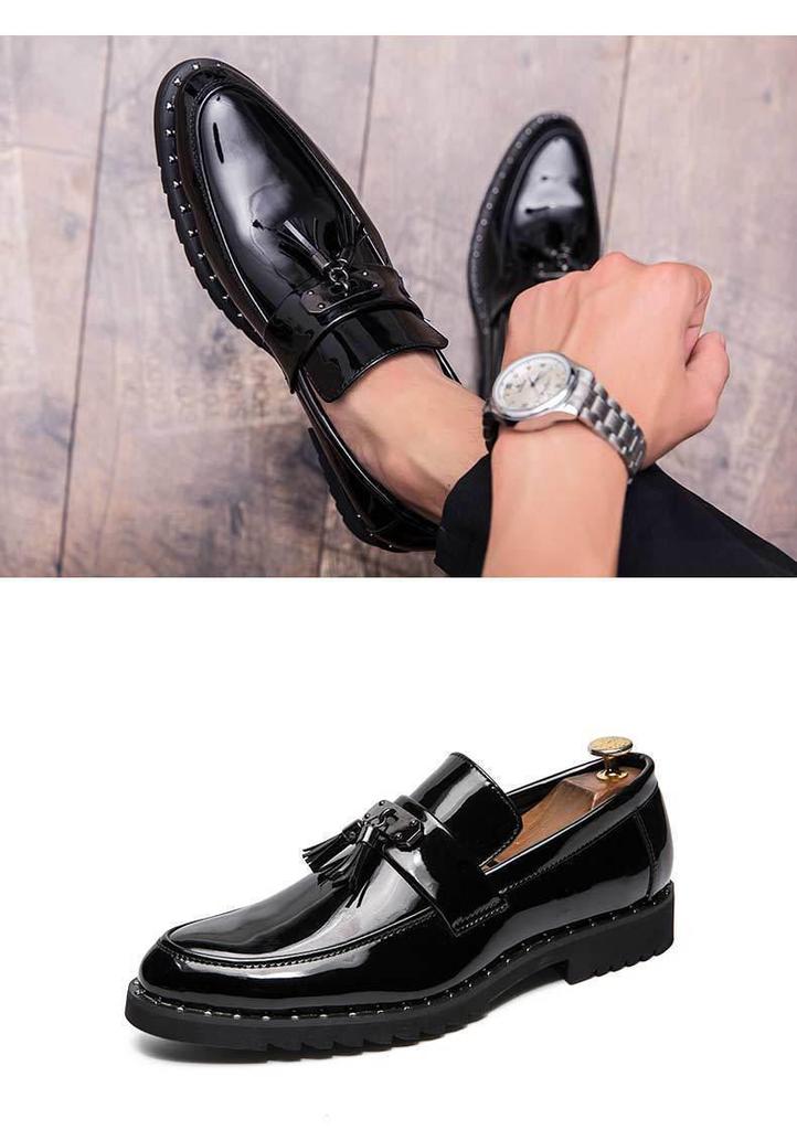 Men's Autumn Glossy Leather Slip-On Shoes: Trendy British Style Casual Loafers
