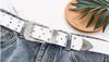 [FleurUneffe] J25 Golf Belt, PU Leather, Men's, Synthetic Leather, White, Rhinestone Studs, Punk, Crystal, Adjustable, Jeans, Golf Wear