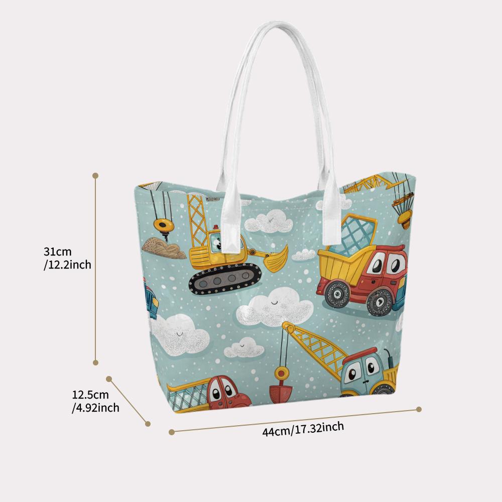 Cartoon Construction Car Tote Bag Cute Vehicle Printed Large Capacity Handbag for Outdoor Shopping Daily Use Portable Lightweight Shoulder Bag