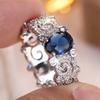 Blue Crystal Oval Stone White Zircon Rings For Women Vintage CopperColor Engagement Bands Wedding Jewelry Bridal Versatile Gift