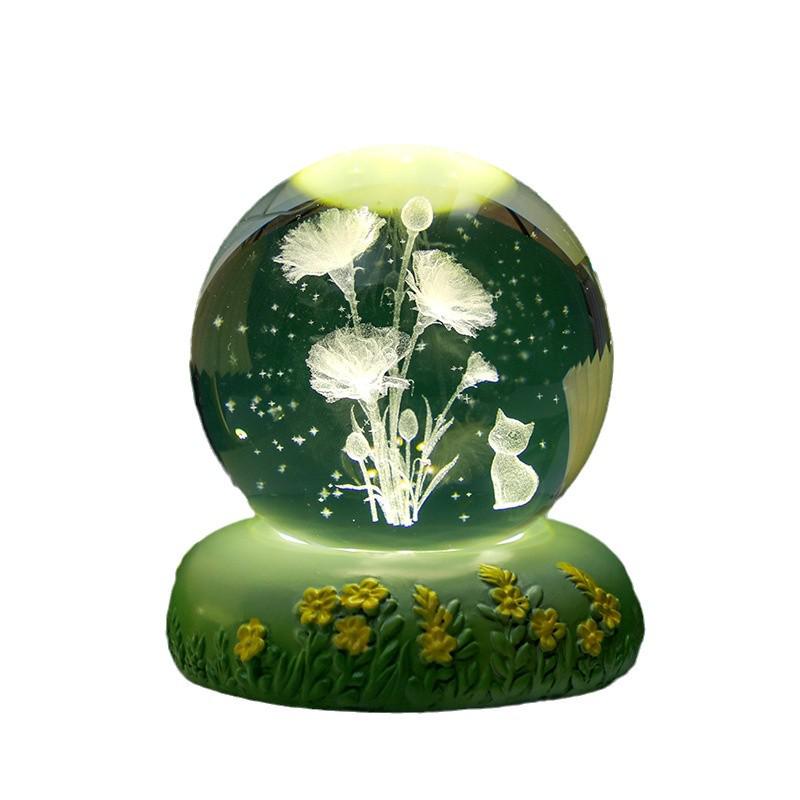 Tulip Crystal Ball 3D Night Light - Luminous Bedroom Ornament & Birthday Gift for Girls