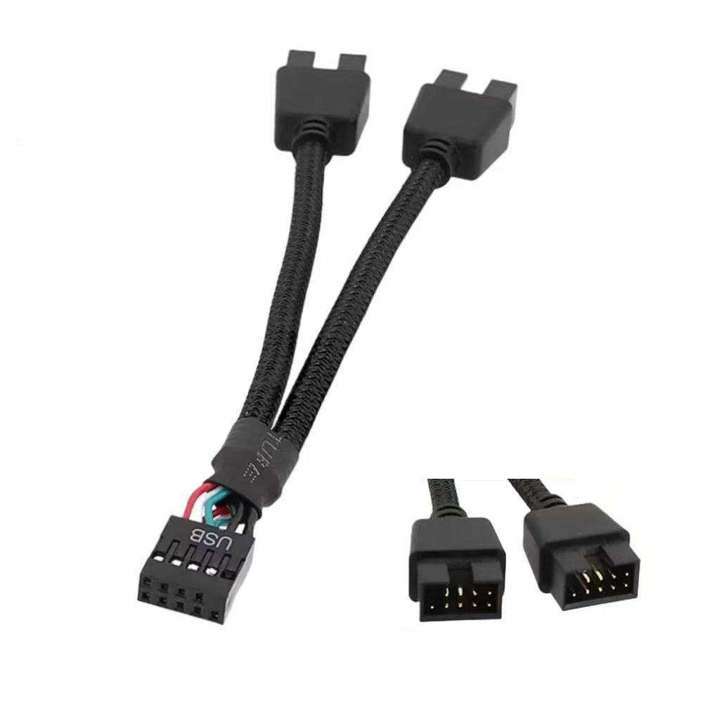 

USB 9Pin to Dual 9Pin Cable Splitter Computer PC Case Motherboard 1 In 2 Out Data Transfer Braided Shield Wire HUB Extend Line чёрный