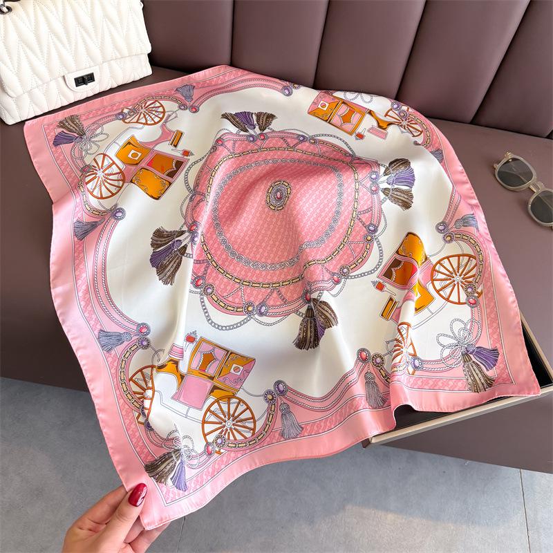 Women's Retro Fashion Mulberry Silk Feel Square Scarf - Summer Faux Satin, Sun Protection, 90cm