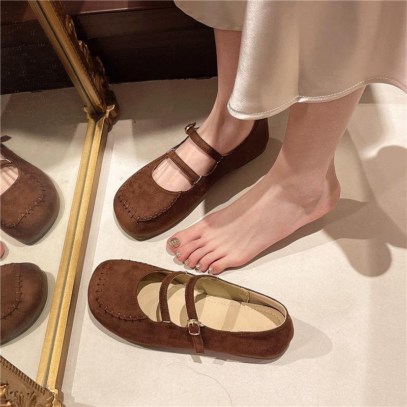 Flat bottom one-word buckle with square head Mary Jane shoes women's spring new versatile ballet shoes