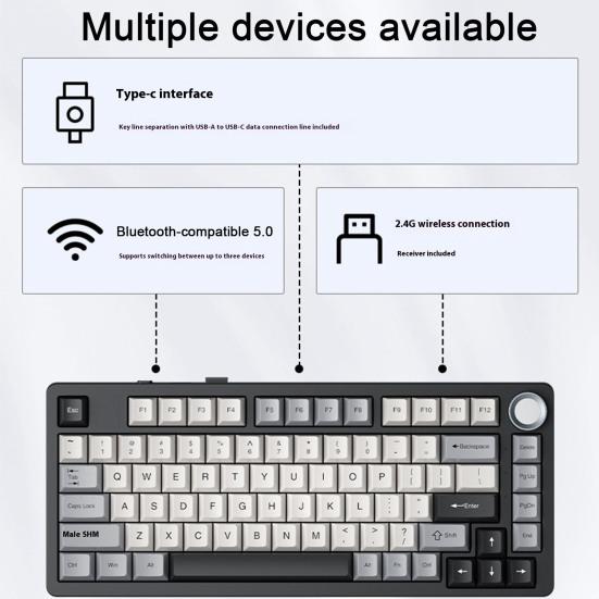 Mechanical Keyboard Bluetooth-Compatible/2.4G/Type-c Wired Three-mode Connections Full-key Hot-swap 81 Keys Keyboard