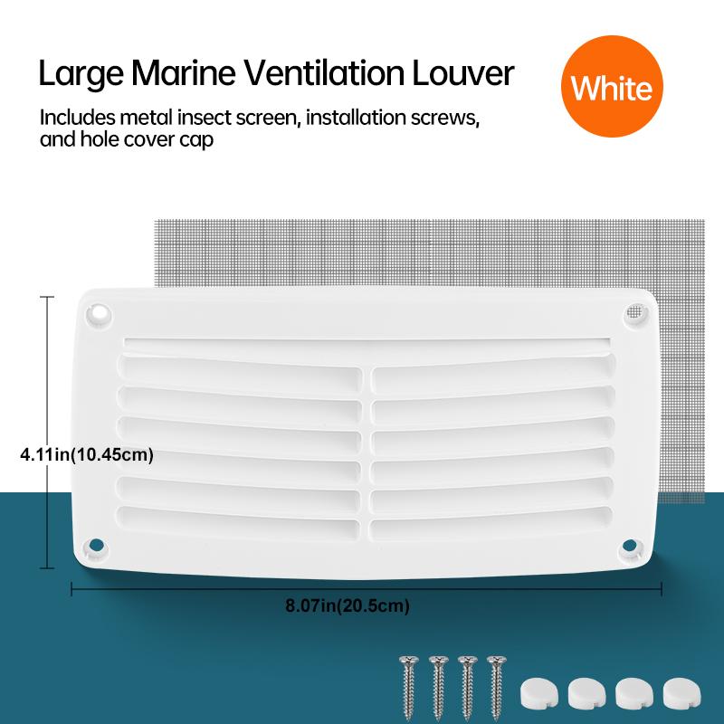 Universal Square Air Vent for Marine Boat & RV, White/Black Louvered Ventilation Grille, Durable Plastic Cover