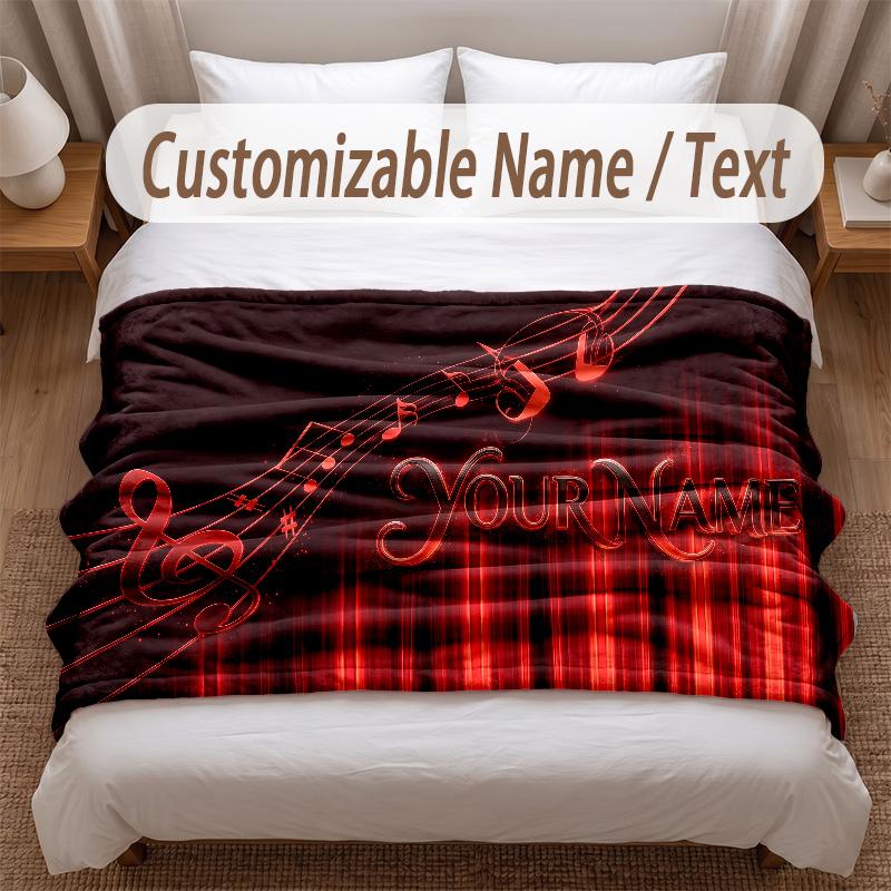 Music General Theme Soft Blanket Personalized Custom Name Text Print Warm Blanket Home Sofa Bedroom Decor