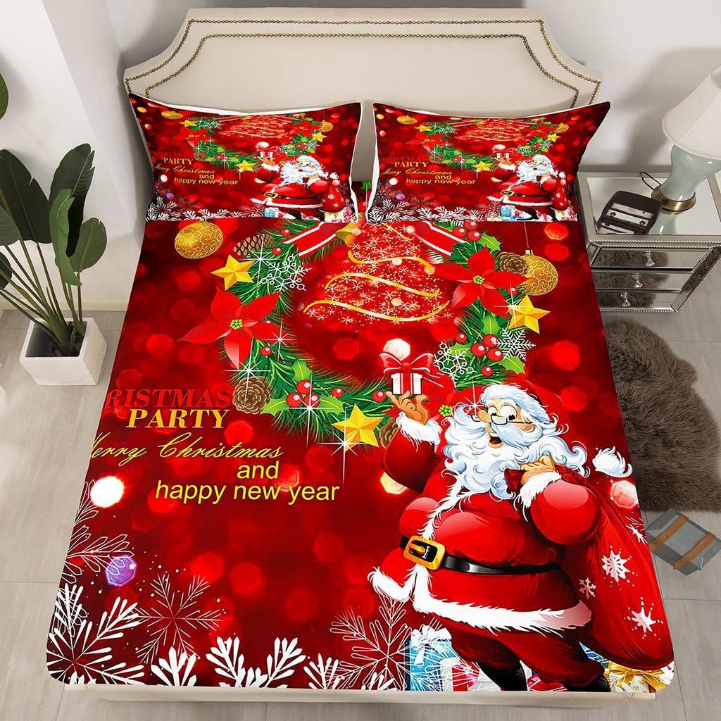Christmas-Themed Pattern Mattress Three-Piece Digital Printing Mattress Bedding Set Adult Children