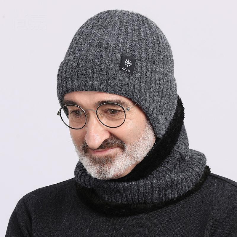 Elderly Men's Thick Knit Winter Hat with Ear Protection