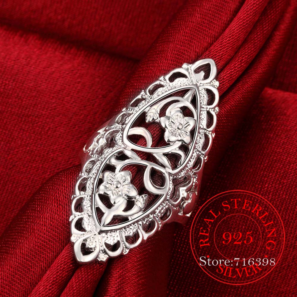 925 Sterling Silver Finger Rings for Women Hollow Rhinestone Engagement British Style Jewelry Vintage Boho Luxury Ladies Female