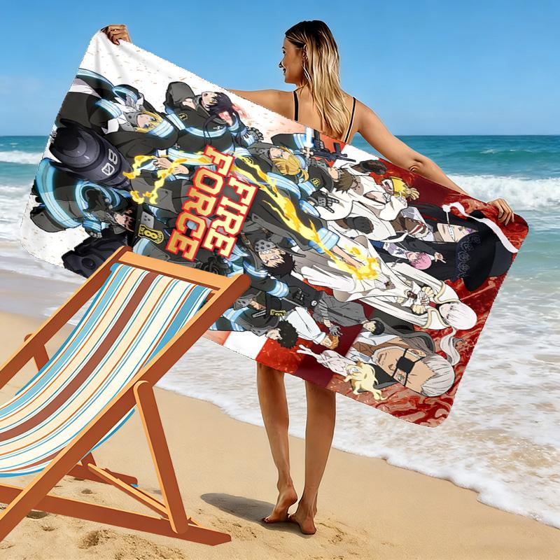 Fire Force Print Beach Towel, Large Soft Quick Dry Towel for Beach Camping Swimming