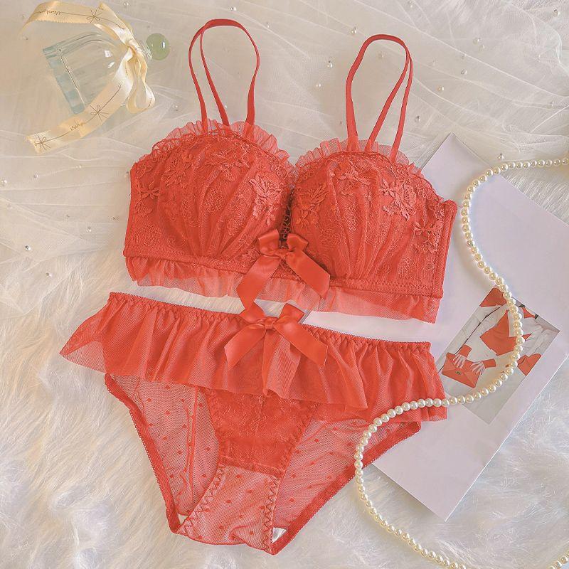 Sexy Lace Wireless Bra, Thickened Push Up Corrective Coquette Bra for Small Bust Young Women