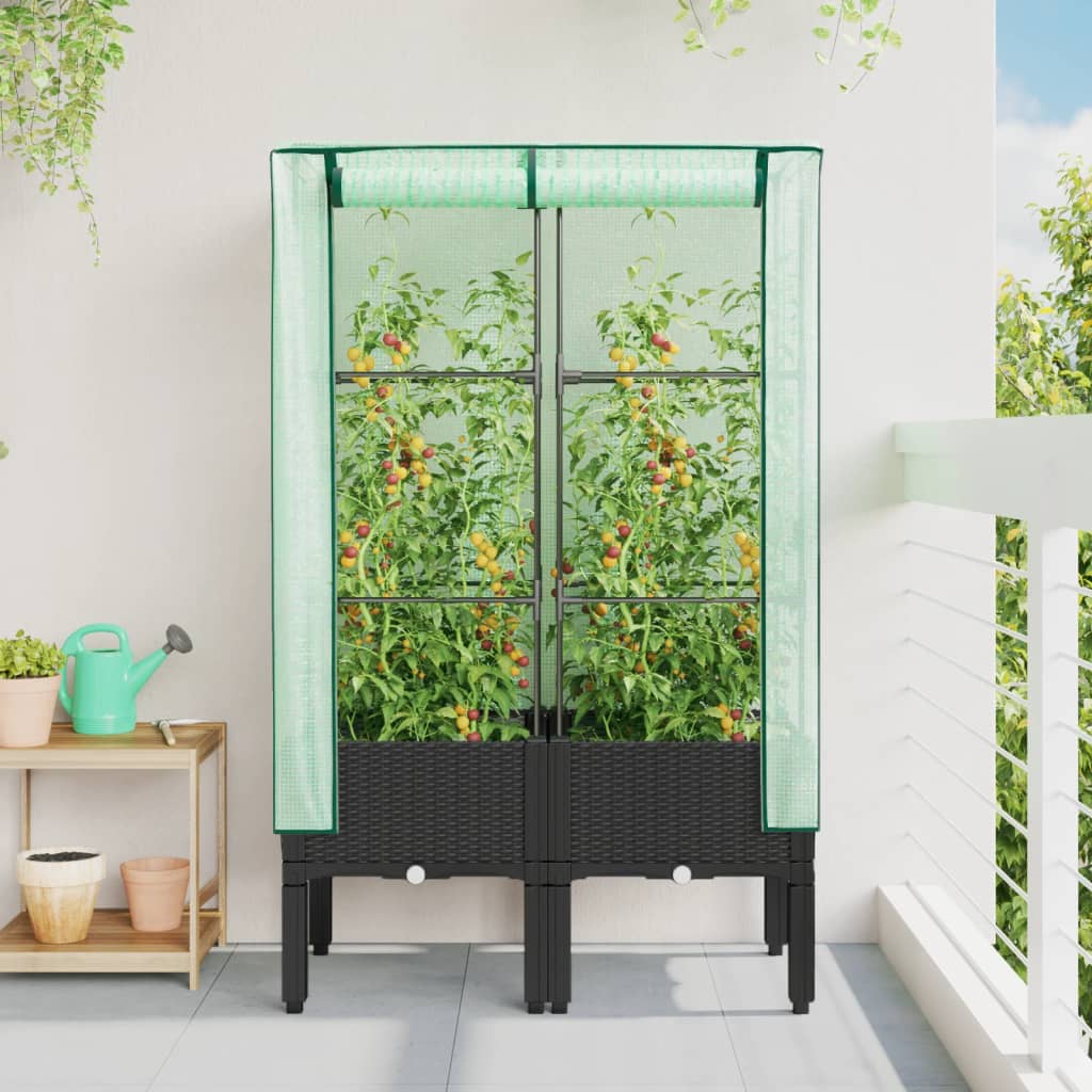 Vidaxl Raised Planter with Greenhouse, Rattan Look, 80X40X140 Cm