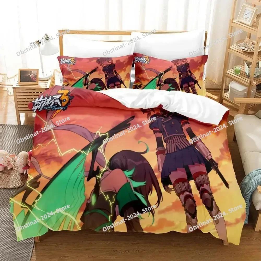 Game Honkai Impact 3 Bedding Set Printed With Pillowcase Bed Duvet Cover Soft Single Double Queen Super King Size Single Twin