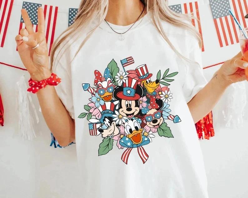 Floral Flower Mickey And Friends 4Th Of July T Shirt Unisex S