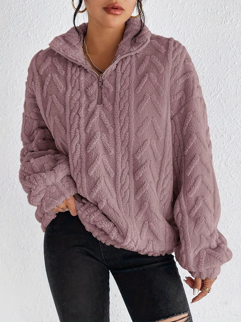 Women's Warm Fleece Sweatshirt Casual Stripe Pattern Tops for Autumn and Winter