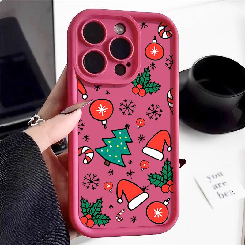Cartoon Merry Christmas Pattern Matte Cover For iPhone 16 Pro Max 15 Plus 14 Pro 13 12 11 XS XR 17 Soft Silicone Len Protection Shockproof Phone Case