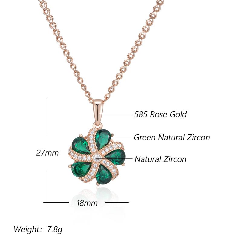 Shiny Green Natural Zircon Pendant Necklace For Women Trend  Rose Gold Color Fine Retro Bride Wedding Jewelry