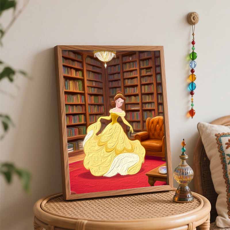 Disney Digital Oil Painting Belle Library Princess Art Handmade Diy Home Decorations