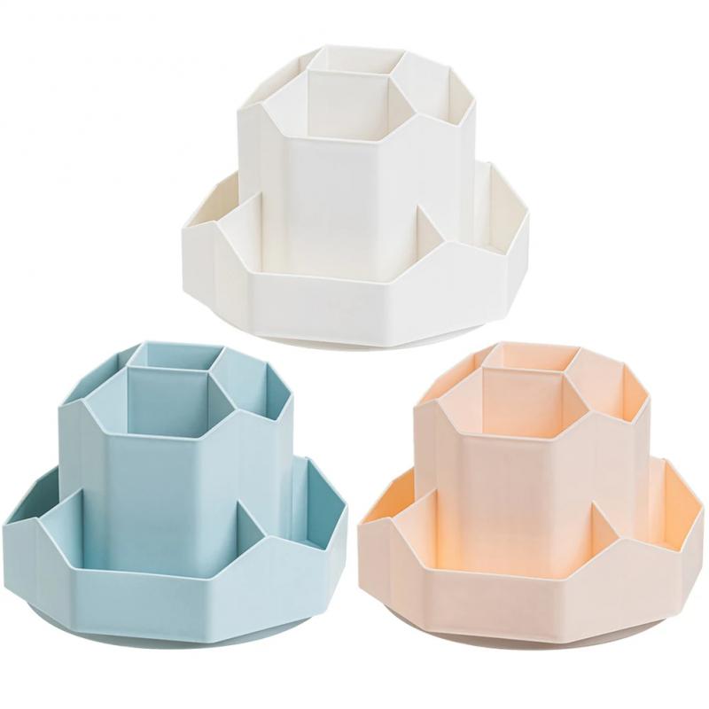 360° Rotatable Pen Holder Large Capacity Desk Pencil Storage Box 9-Grid Stationery Organizer School Office Pen Stand