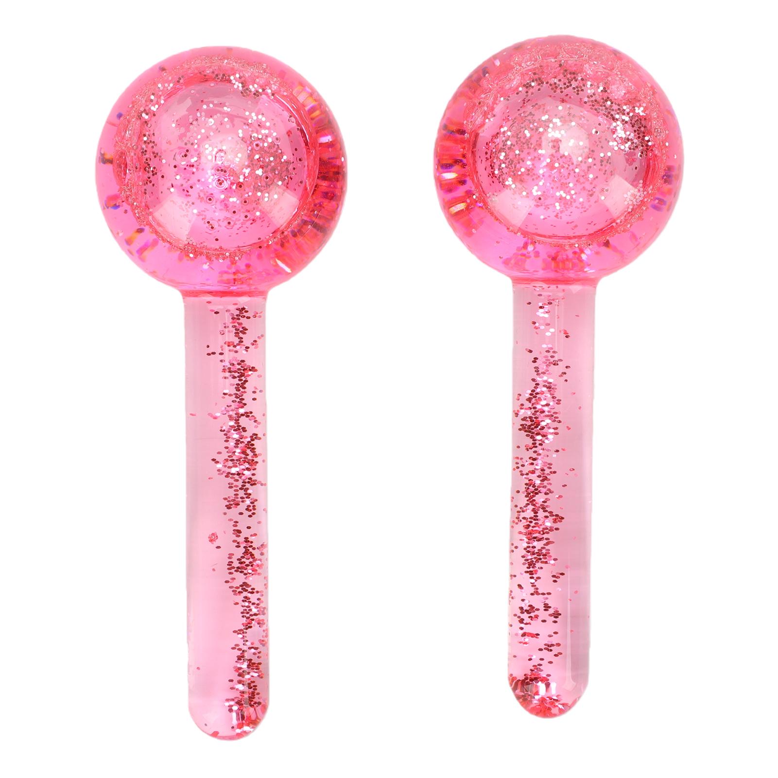 2pcs Facial Ice Globes Facial Massage and Beauty Skincare Tools Large Size Facial Ice Ball Roller Shimmery Pink