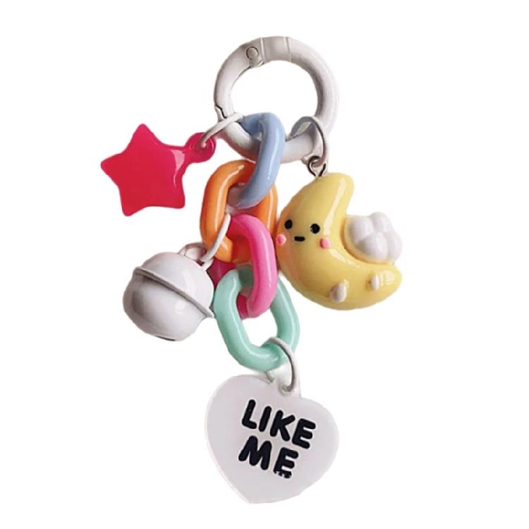 

Moon Cloud Star Bell Heart Pendant Keychain for Women Fashionable Bag Charm Colorful Keyring Accessory for Backpack білий