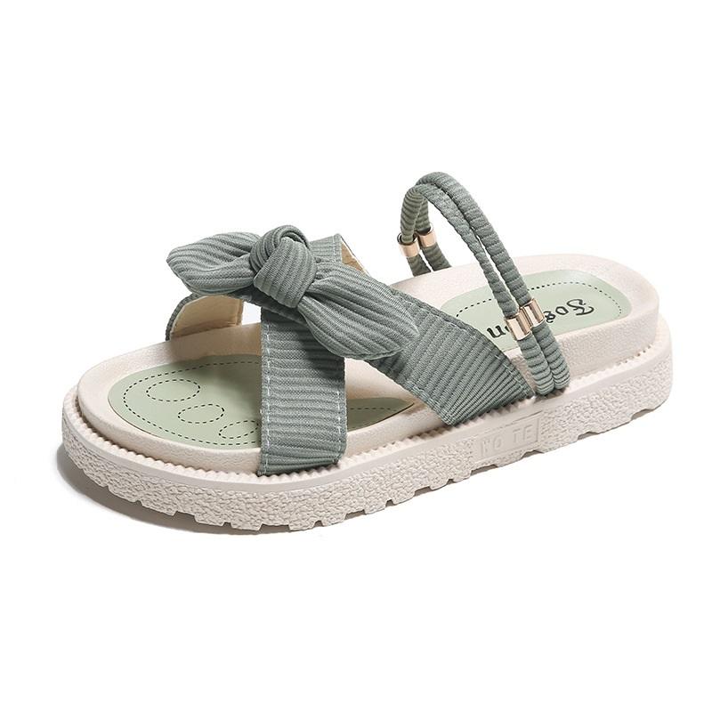 Women's 2-in-1 Platform Bow Sandals Summer Casual Sloping Back Flat Shoes Lightweight Beach Shoes