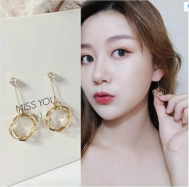 Fashion Long Ring Pendant Zircon Earrings Simple Temperament Wild Design Sense Female Trend Ear Zircon Exquisite Girl Gift
