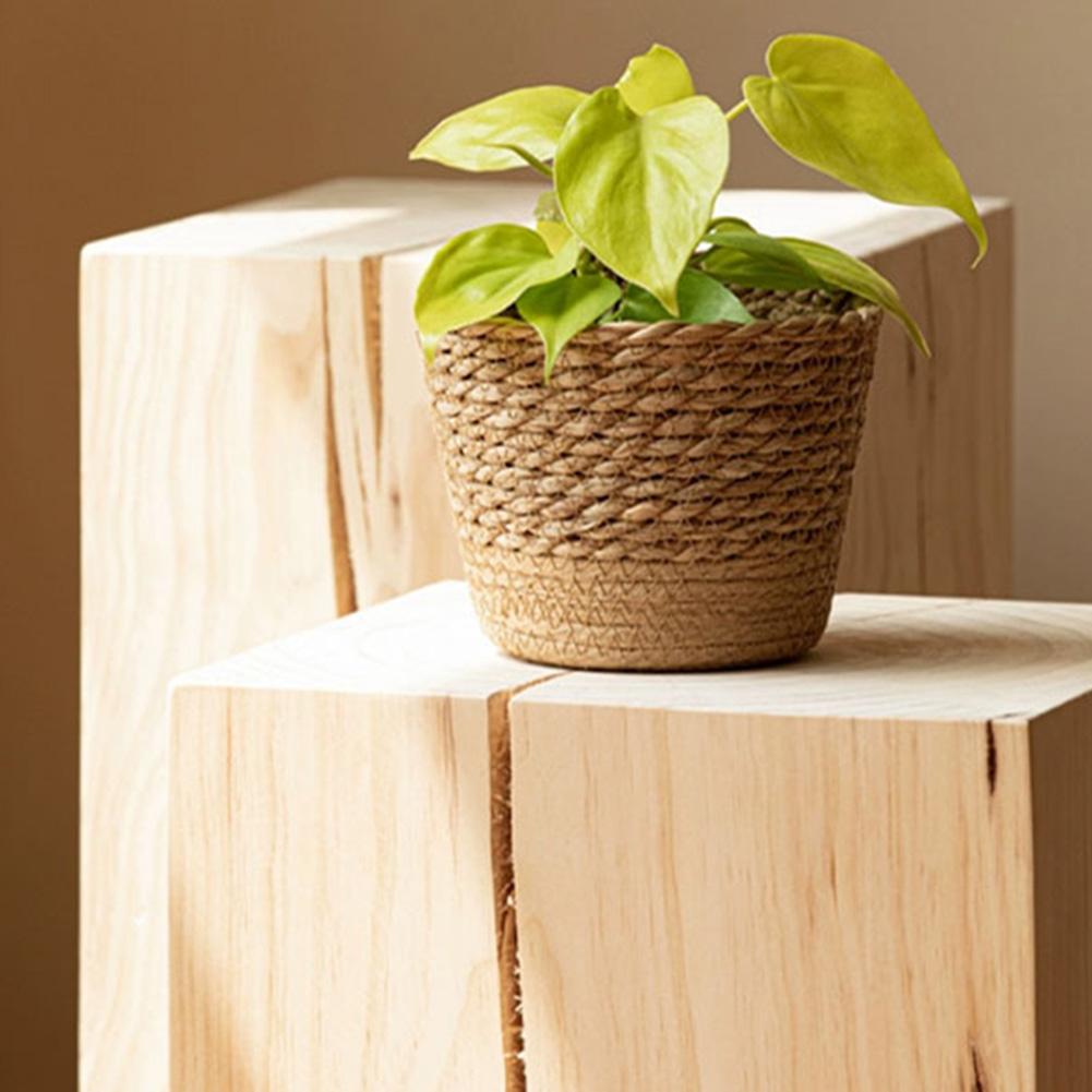 Decorative Basket Diameter 17.5cm, Height 12cm Straw Plant Basket Fresh Greenery Display Home Decor Enhancements