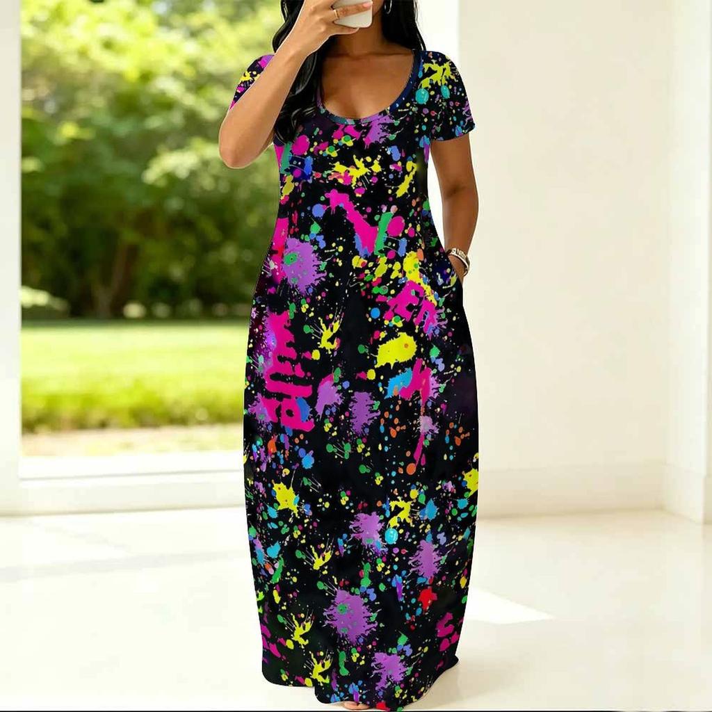 Summer Round Neck Short Sleeve Garment For Plus Size Women Loose Stylish Dress For Indoor Rest And Outdoor Walks