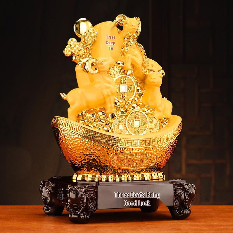Prosperity Sheep Figurine with Gold Ingot – Attracts Wealth for Home, Office, or Gift