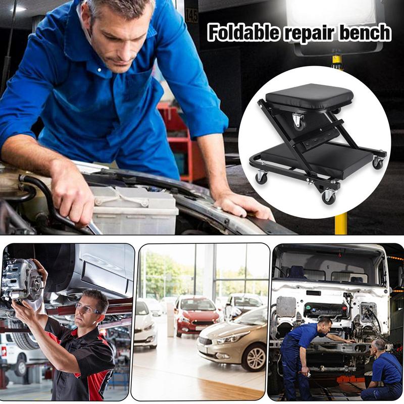 Autosedačka s kolečkovým sedadlem pro mechaniky s pojízdným sedadlem se skládacím designem, flexibilní tlustý polstrovaný polštář pro údržbu auta
