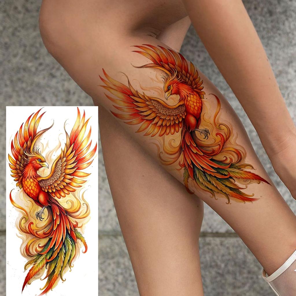 1 Sheet Phoenix Watercolor Temporary Tattoos For Women Girls Fake Covers Up Water Transfer Tattoo Sticker Adults Arm Waist Thigh