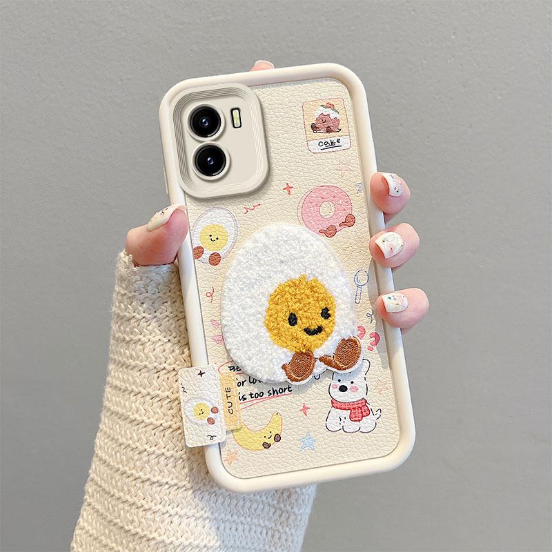 KEYSION Cartoon Cute Plush Embroidery Case for VIVO Y15S Y15A with Lanyard Soft Silicone Shockproof Phone Cover for VIVO Y16 Y01