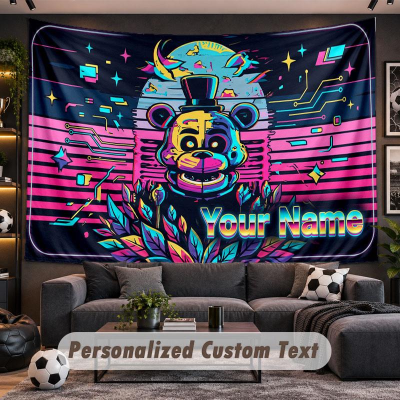 Wall Hanging Tapestry Custom NameFive Nights at Freddy’s Pattern Personalized Printed Fabric Wall Decor