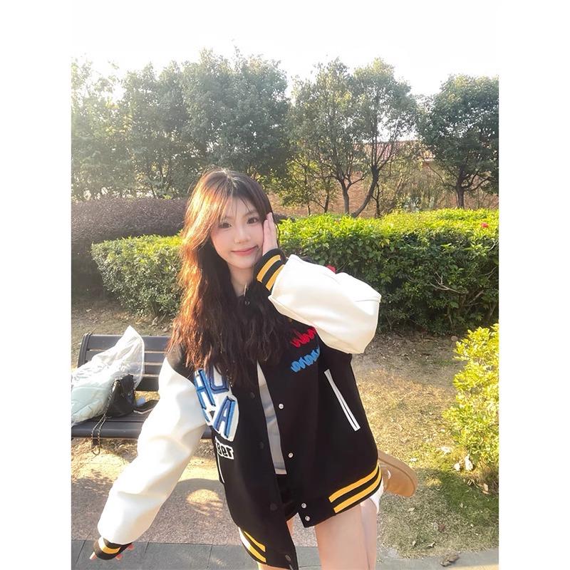

Women s Cool Embroidered Letter Baseball Jacket - Early Spring 2025 Trend. L