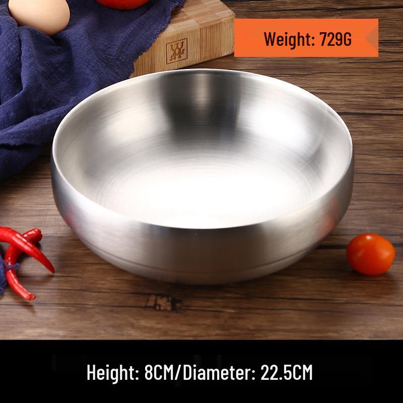 Golden Double-Layer Korean Cuisine Bowl - 304 Stainless Steel, Ideal for Rice, Soup, Kimchi, and Cold Noodles.