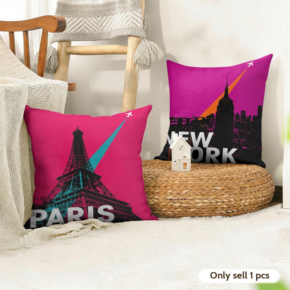 Vintage Retro Travel Cushion Cover Natural Linen Organic Fabric DoubleSided Printing Couch Pillow Covers Home Decor