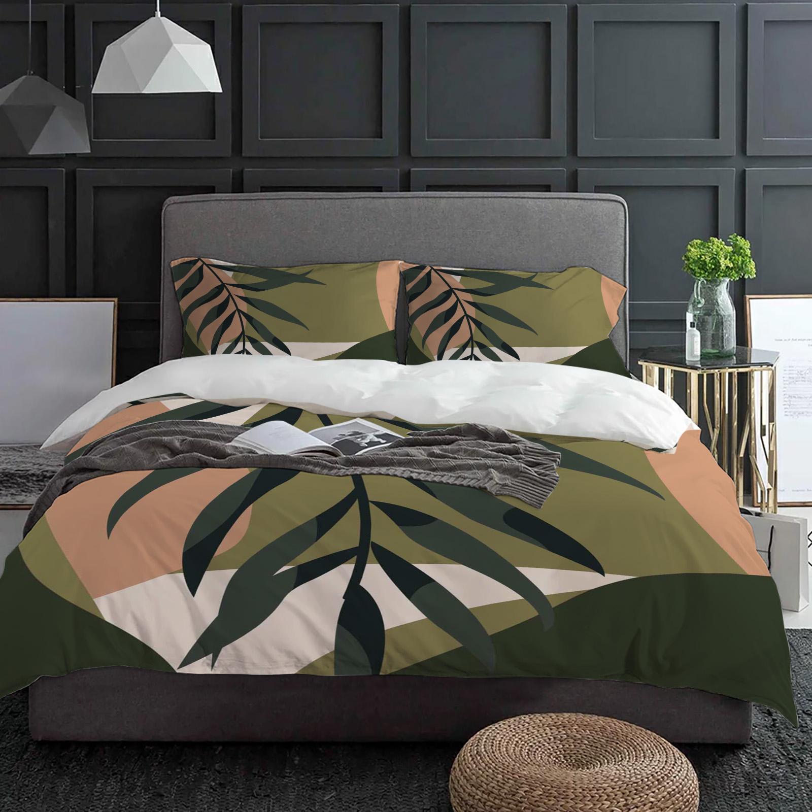 

Tropical Plant Leaves Silhouette Duvet Cover With Pillow Case Custom 3pcs Bedding Set Quilt Cover Double Bed Home Textile (135x200cm)