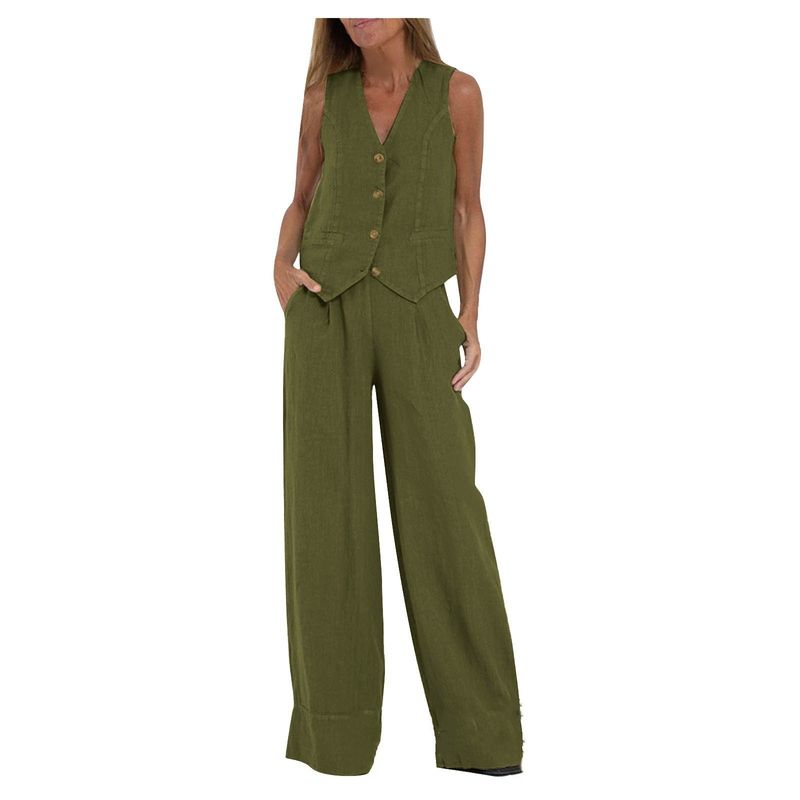 Sleeveless Casual Suit2024 Women New Arrival Fashion Vest Pants Patchwork Sleeveless Casual Suit