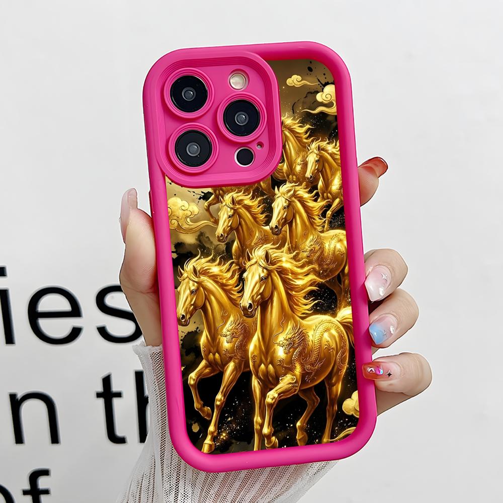 Golden Horse Year Mobile Phone Case for iPhone 17 16 15 14 13 12 11 Air Pro Max Plus Thicken TPU Colorful Cover Cover Pretty